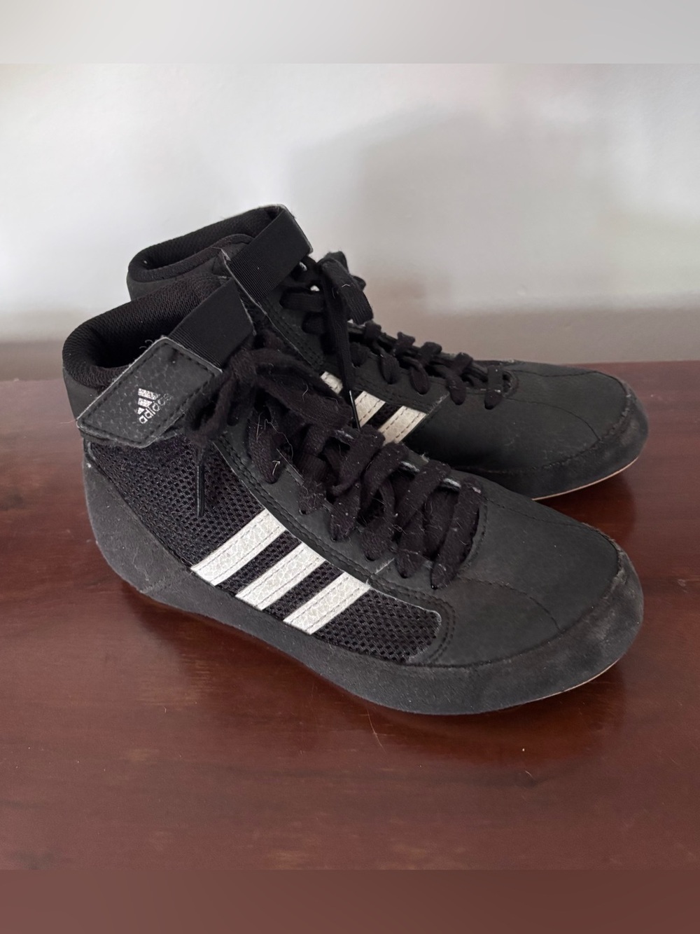 adidas wrestling Black High-Top Sneakers with White Three Stripes size 1